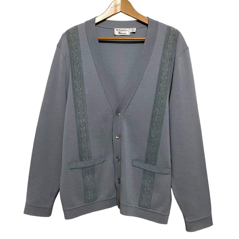 Vtg St. Croix Harveys Mens Button Front Cardigan Size M Zephyr Wool‎ Grandpacore